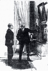 He stood simply pointing to an empty picture frame. Illustration by Hy Leonard