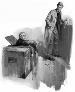 A life-size Jack-in-the-box, he had thrust his head through a lid within the lid. Illustration by Cyrus Cuneo