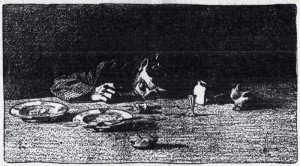 The Count's great carcass sprawled upon the table. Illustration by Hy Leonard